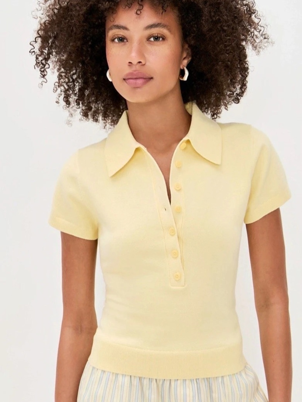 Reformation Bentley Cotton Polo Sweater Yellow XS